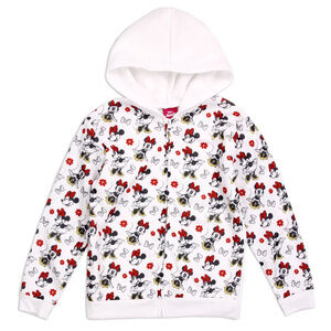 New Girls Disney Minnie Mouse Printed Zip Up Hoodie White Red Size 6